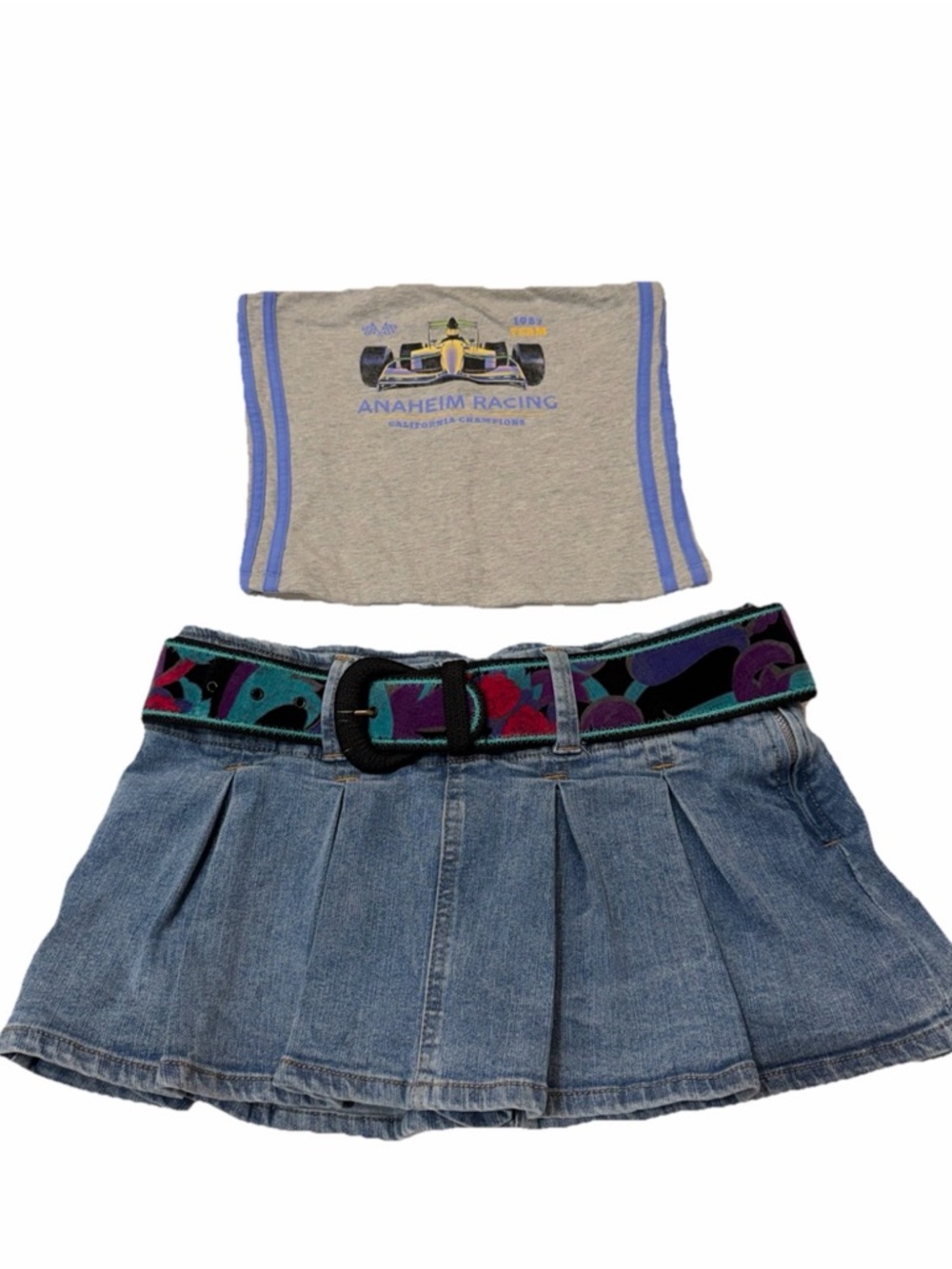 Y2K 3 Piece Outfit Bundle Denim Mini Skirt + Tube Top + Statement Belt